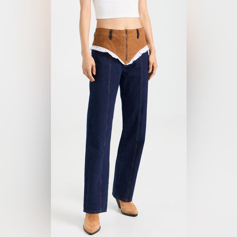 Siedres Jessi Jeans Dark Wash Faux Leather Lace Trim